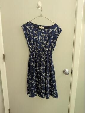 Umi Petite Size 5 Navy and White Floral Midi Dress Office Work Summer Birds